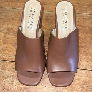 Journee Collection Women’s Ezzlyn Block Heeled Sandals in Brown